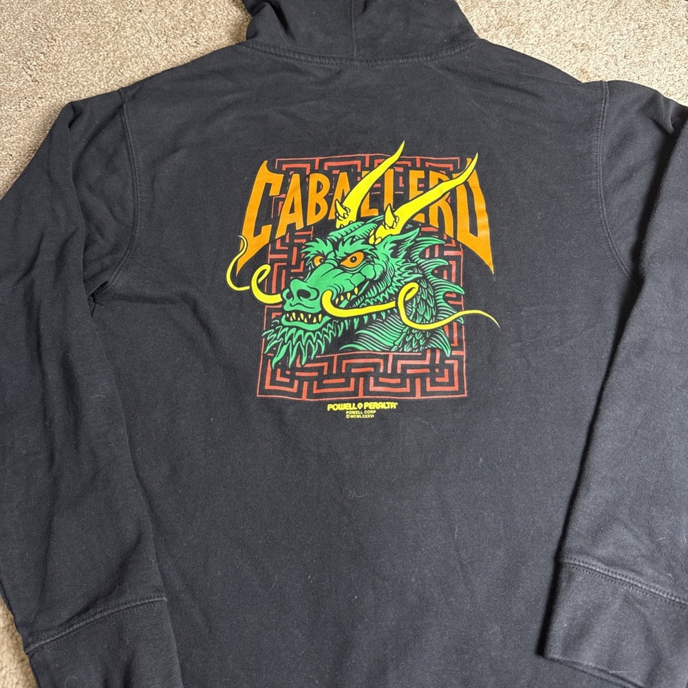 Powell Peralta Caballero Dragon Black Zip Up Hoodie Size Small